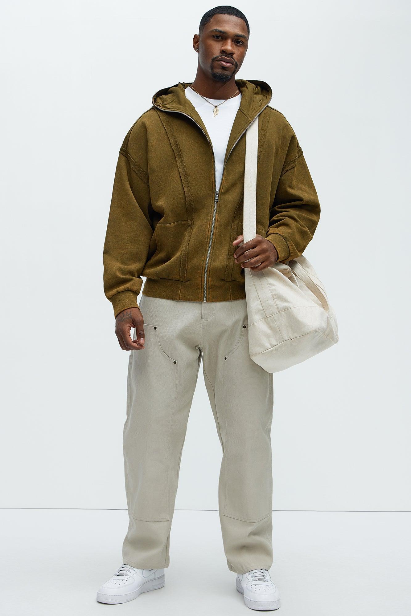 Waylon Seamed Oversized Zip Up Hoodie - Olive Product Image