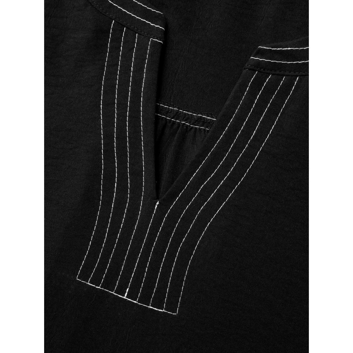 Plus Size Black Color Block Stripe Flutter Sleeve Blouse Women Cap Sleeve Notched collar Work Blouses BloomChic 14-16/1X Product Image