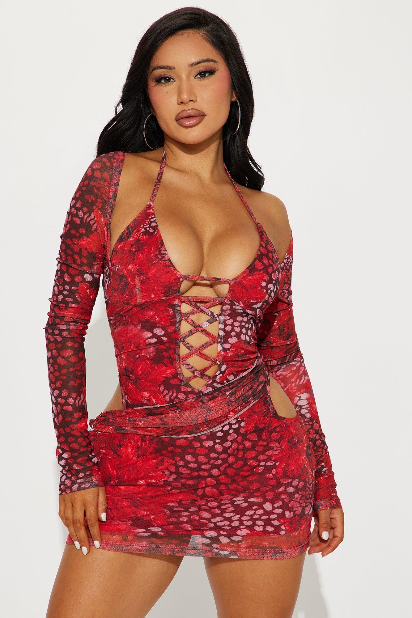 Heating Up Mesh Micro Mini Dress - Red Product Image