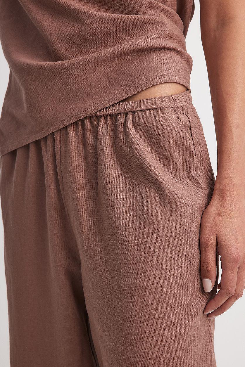 Elastic Mid Waist Linen Blend Pants Product Image
