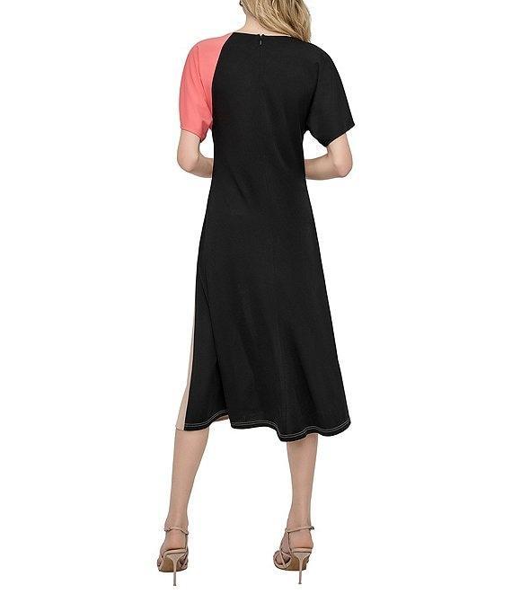 DKNY by Donna Karan Knit Colorblock Print Crew Neck Short Sleeve Midi Dress Product Image