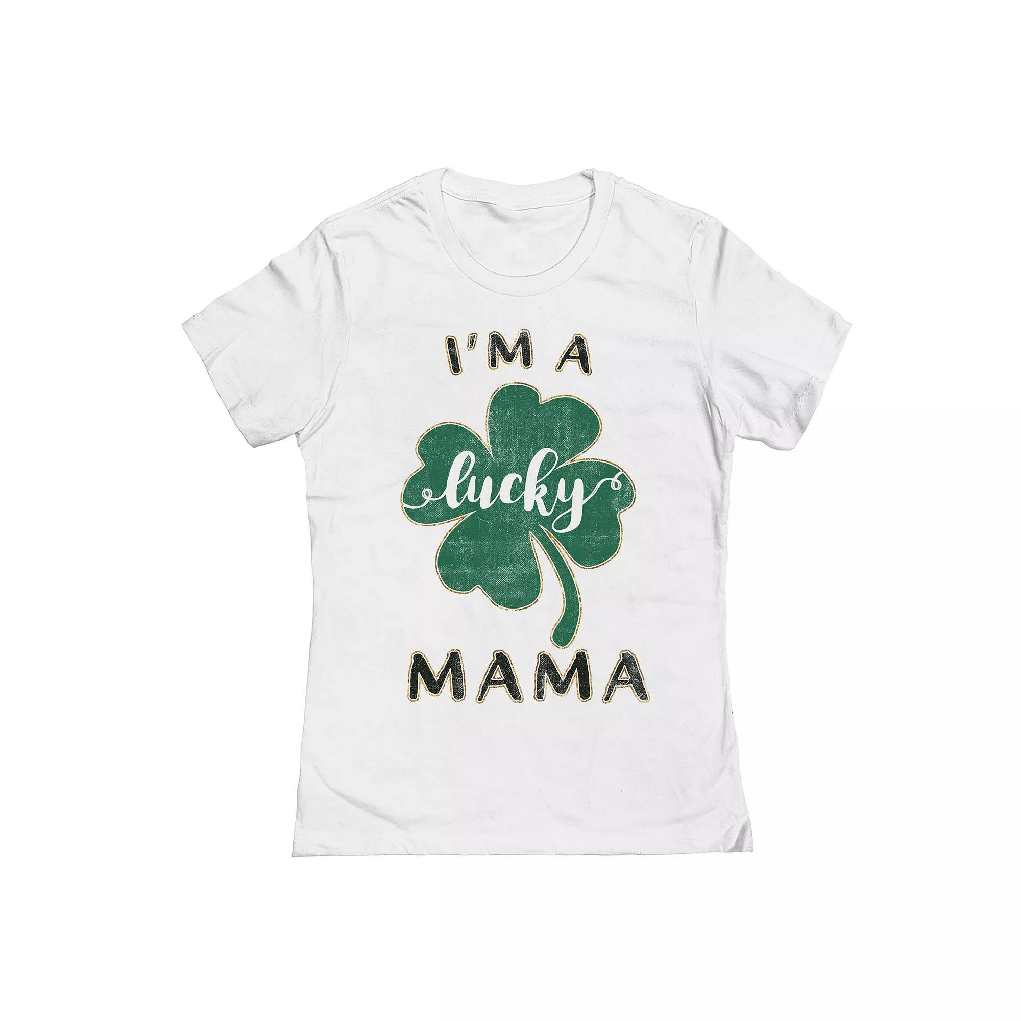 Women's Im A Lucky Mama St. Patrick's Day Graphic T-Shirt, Girl's, Size: Small, White Product Image