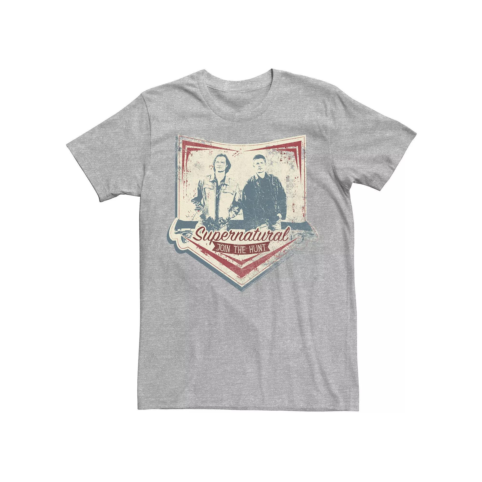 Men's Supernatural Join The Hunt Rustic Portrait Badge Tee, Size: XXL, Athletic Grey Product Image