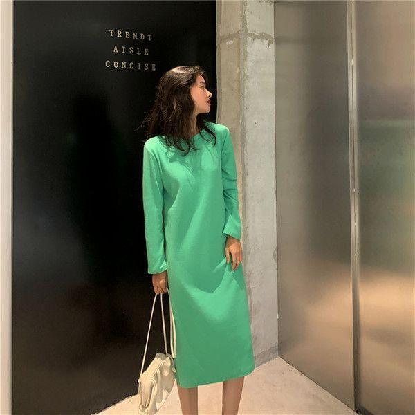 Long-Sleeve Crew Neck Midi T-Shirt Dress Product Image