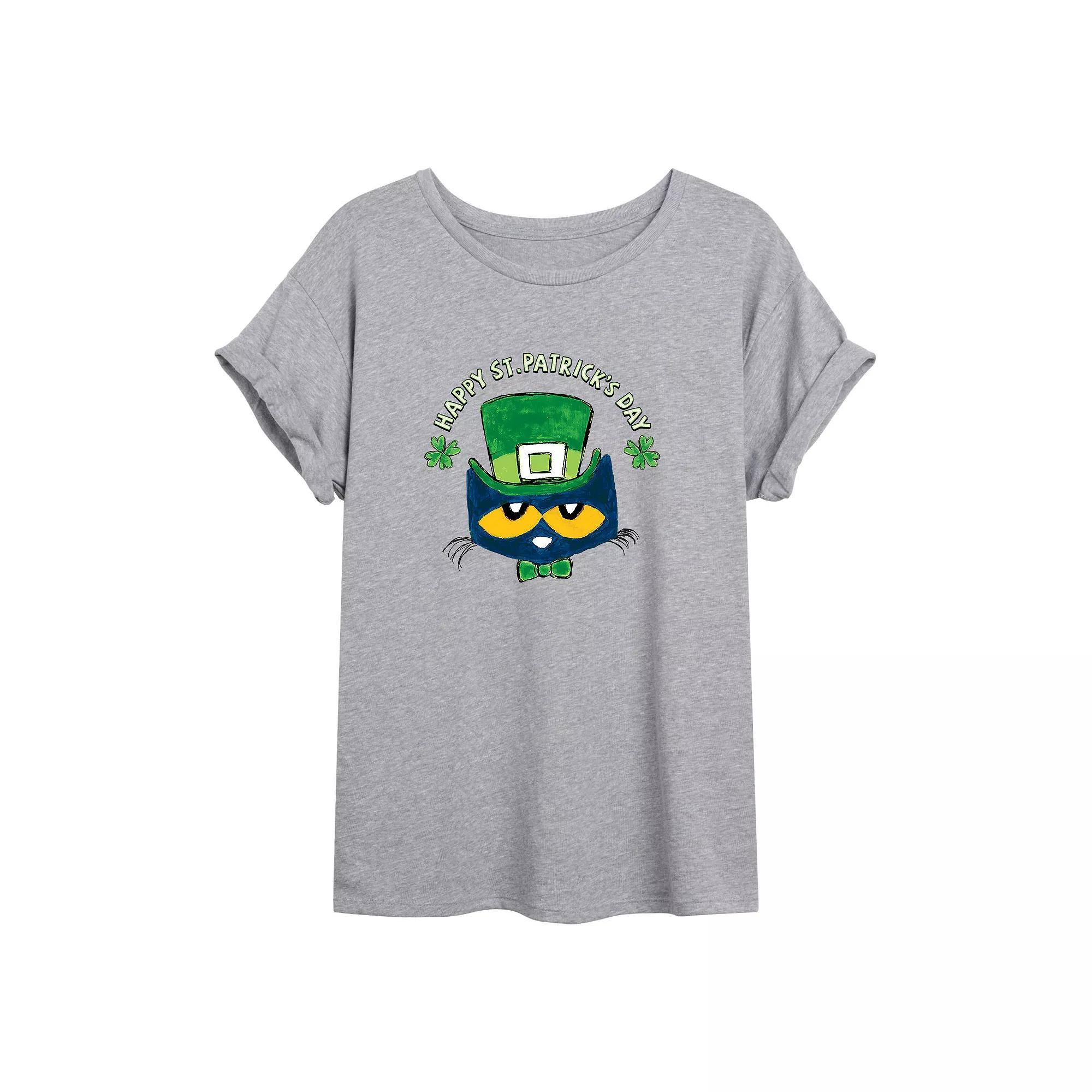 Juniors' Pete The Cat Clover Oversized Tee, Women's, Size: Large, Grey Product Image