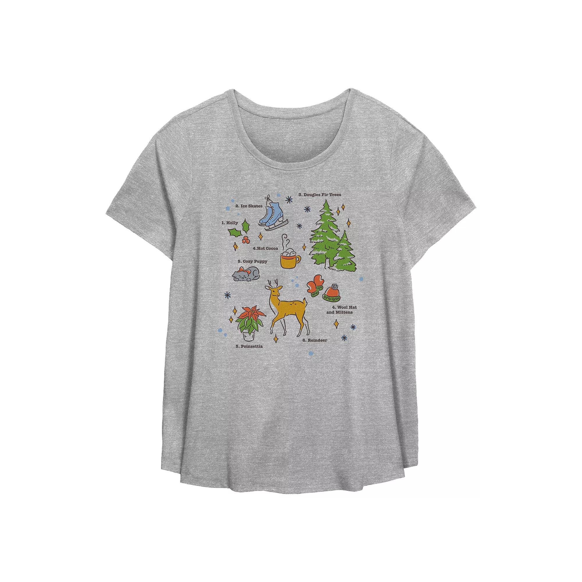 Plus Size Christmas Icons Spread Flowy Graphic Tee, Women's, Size: 4XL, Grey Gray Product Image