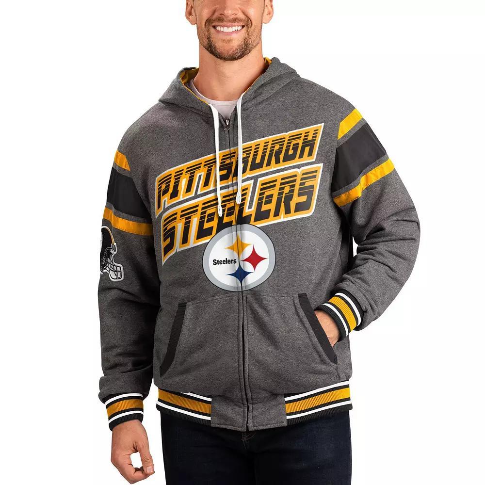 Men's G-III Sports by Carl Banks Black/Gray Pittsburgh Steelers Extreme Full Back Reversible Hoodie Full-Zip Jacket,  Product Image