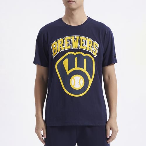 Pro Standard Mens Pro Standard Milwuakee Brewers GTP SJ T-Shirt - Mens Navy/Yellow Product Image