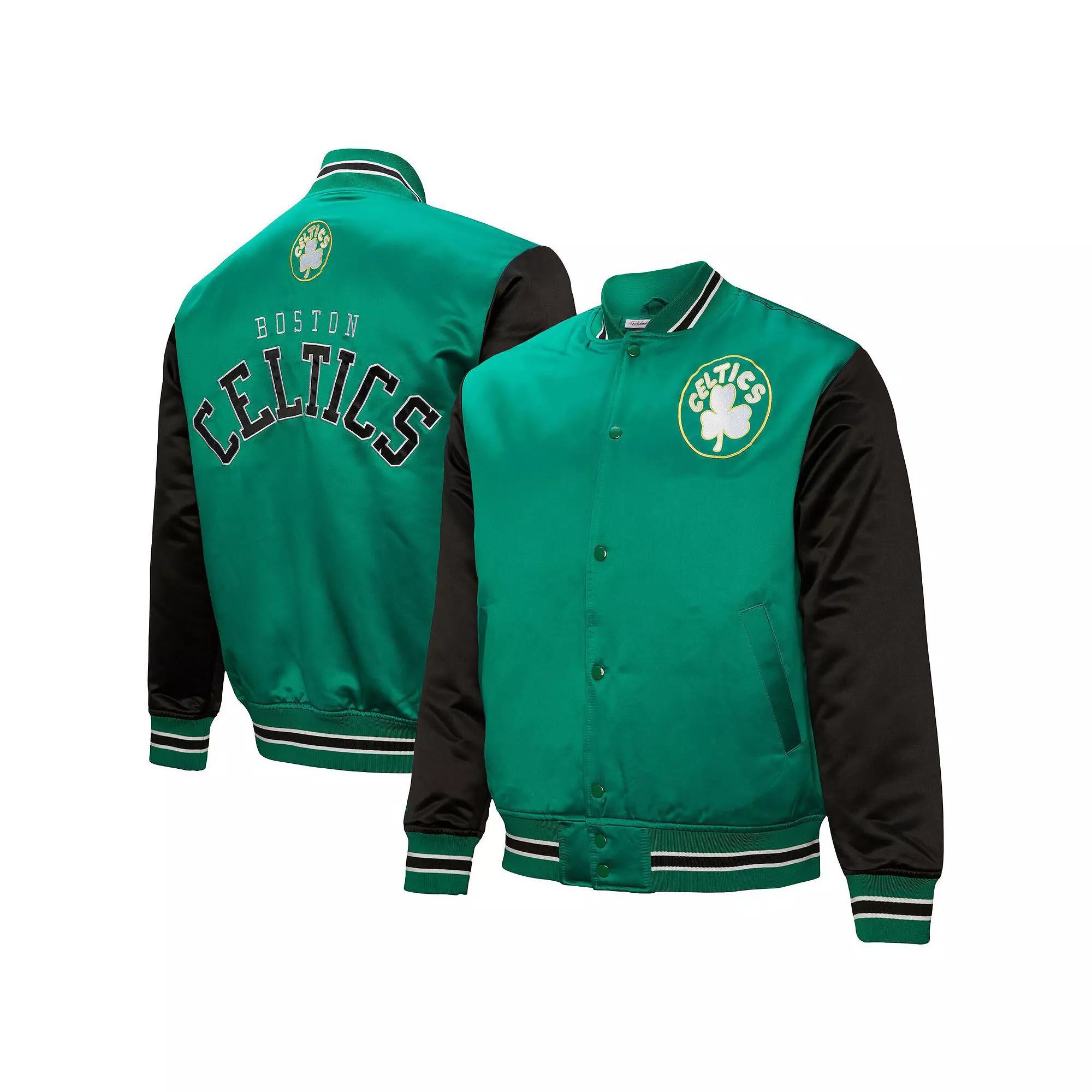 Men's Mitchell & Ness  Kelly Green Boston Celtics Hardwood Classic Primetime Full-Snap Satin Jacket, Size: XL Product Image