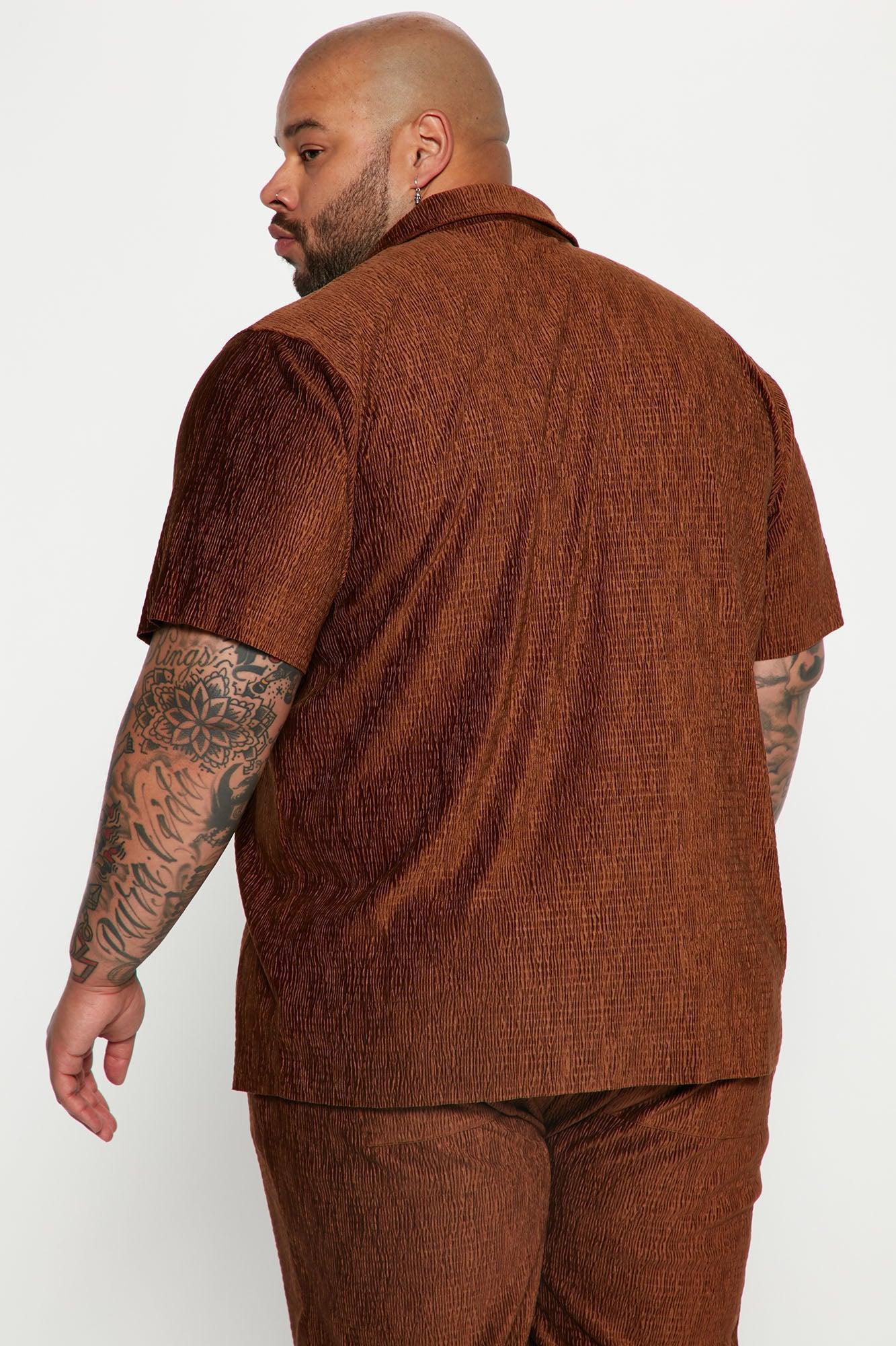Wavy Textured Short Sleeve Cuban Shirt - Chocolate Product Image