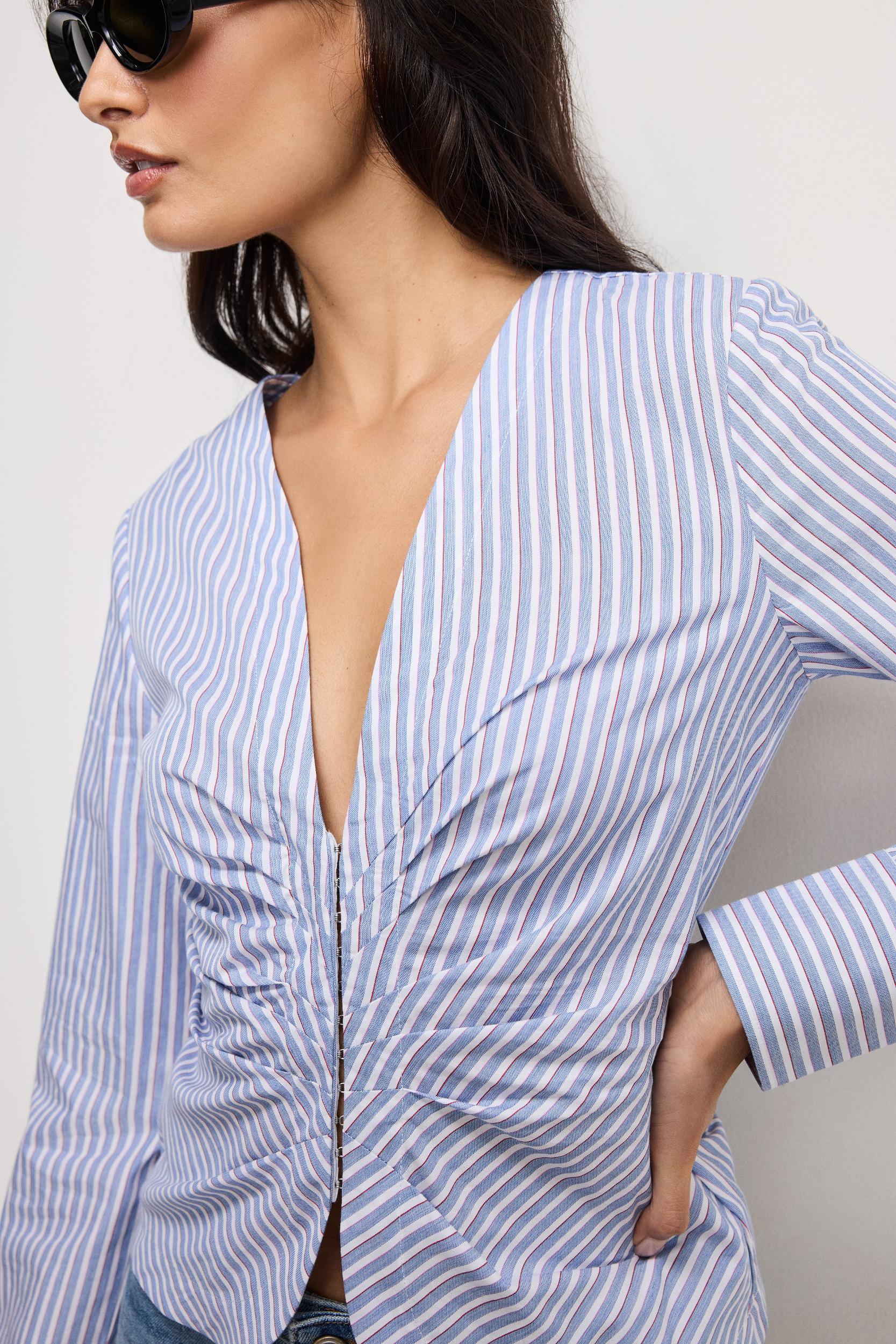 POPLIN RUCHED SHIRT | VACAY STRIPE001 Product Image