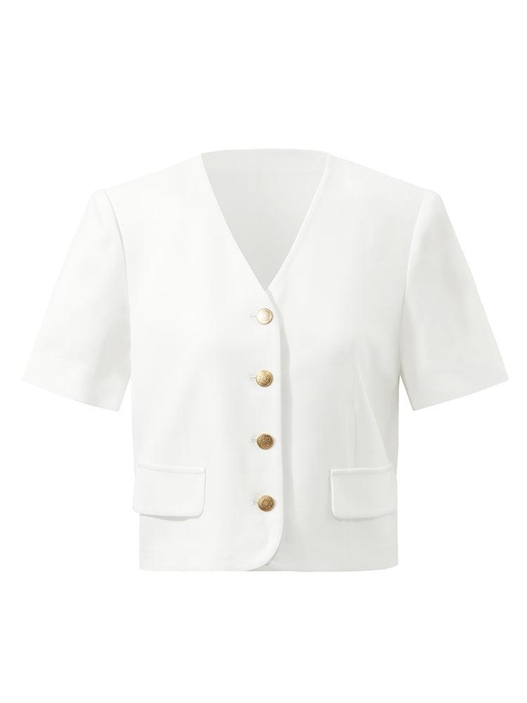 Acetate Single-Breasted Women Crop Blazer Product Image