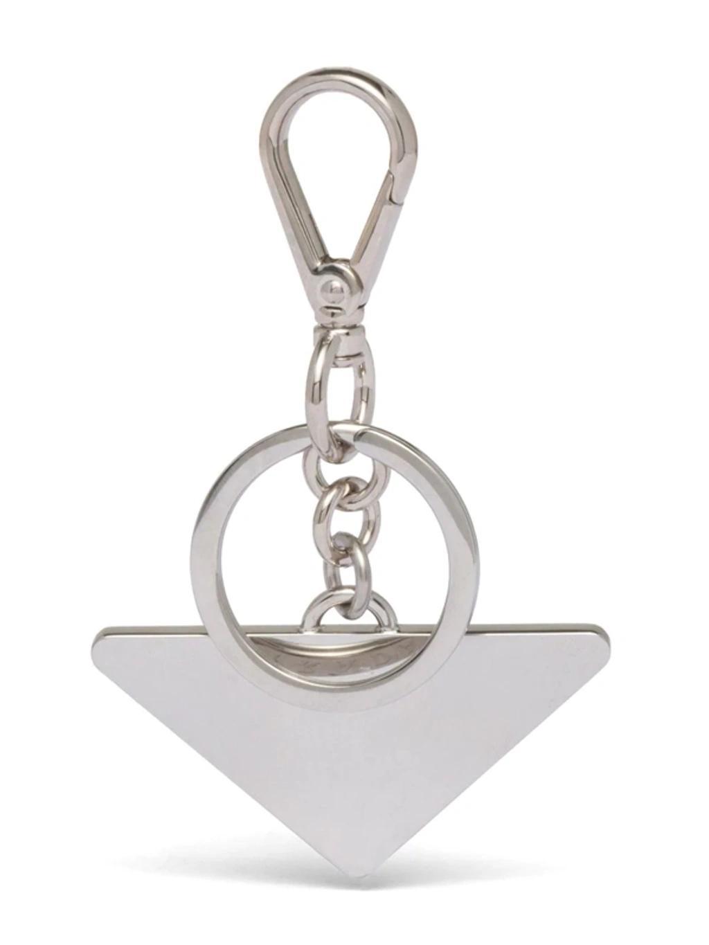 PRADA Logo-plaque Clasp-fastening Keyring In White Product Image