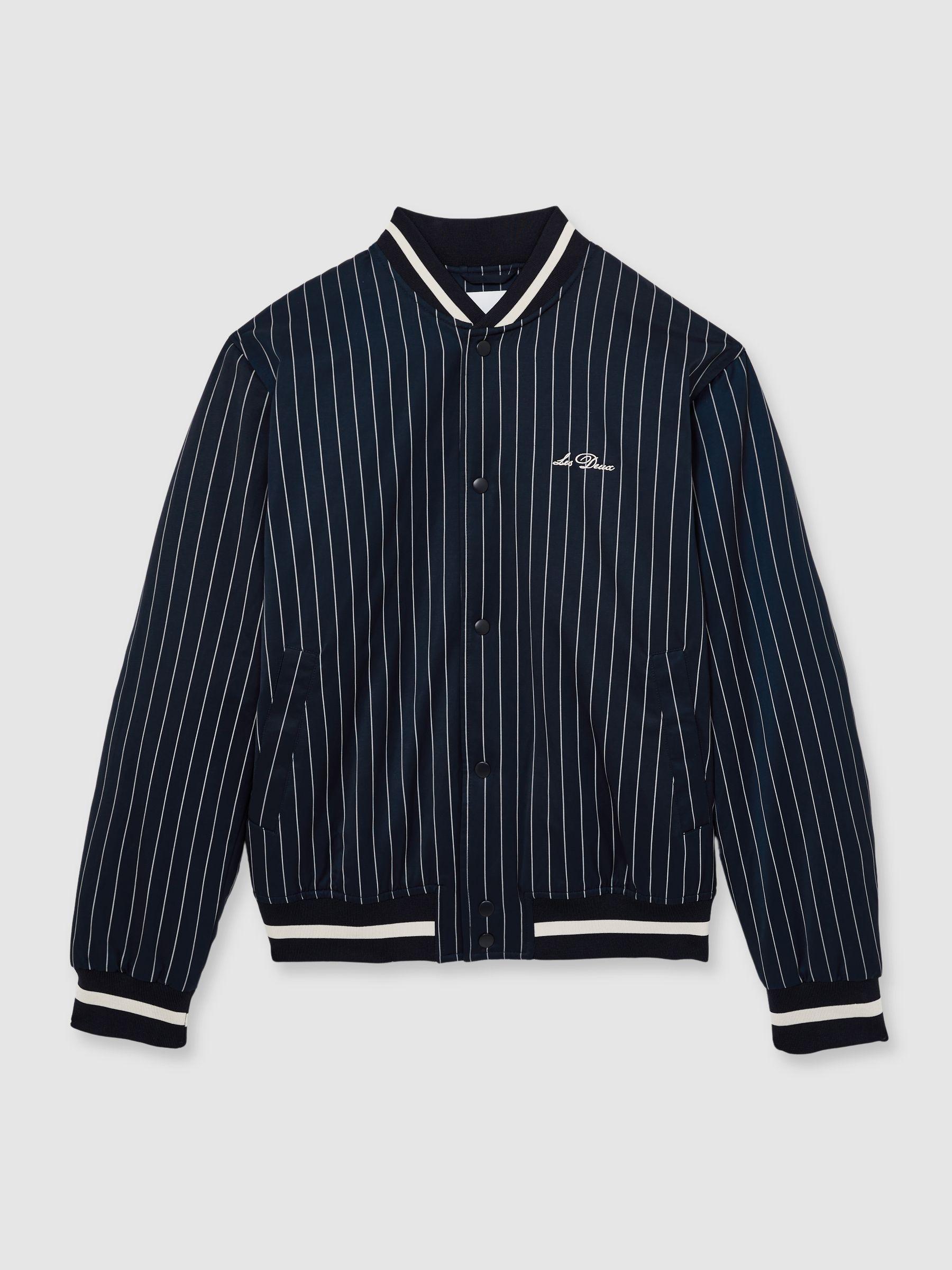 Les Deux Technical Varsity Jacket in Navy Stripe Product Image