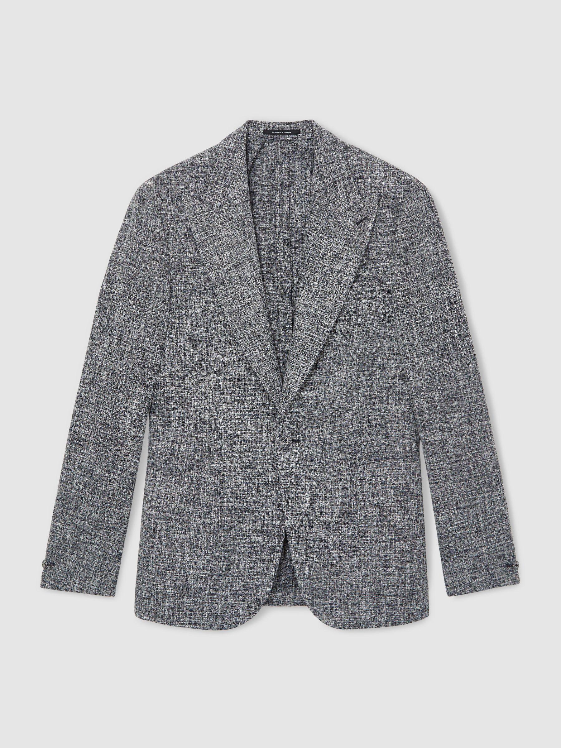 Single-Breasted Textured Mélange Blazer Slim-Fit in Navy Melange Product Image