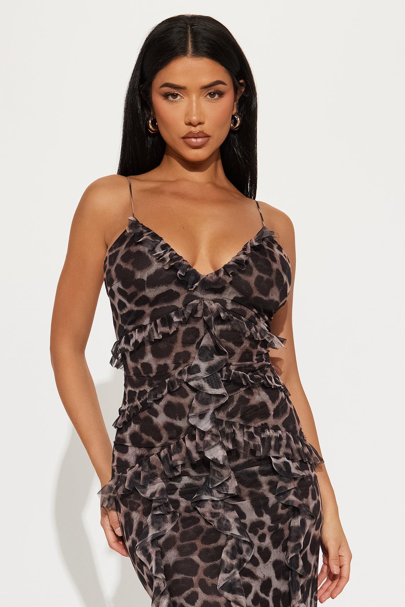 Jaylen Leopard Mesh Maxi Dress - Leopard Product Image