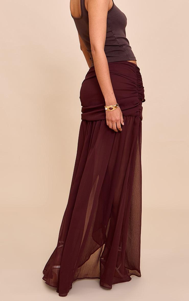 Dark Chocolate Chiffon Lined Tie Front Maxi Skirt Product Image