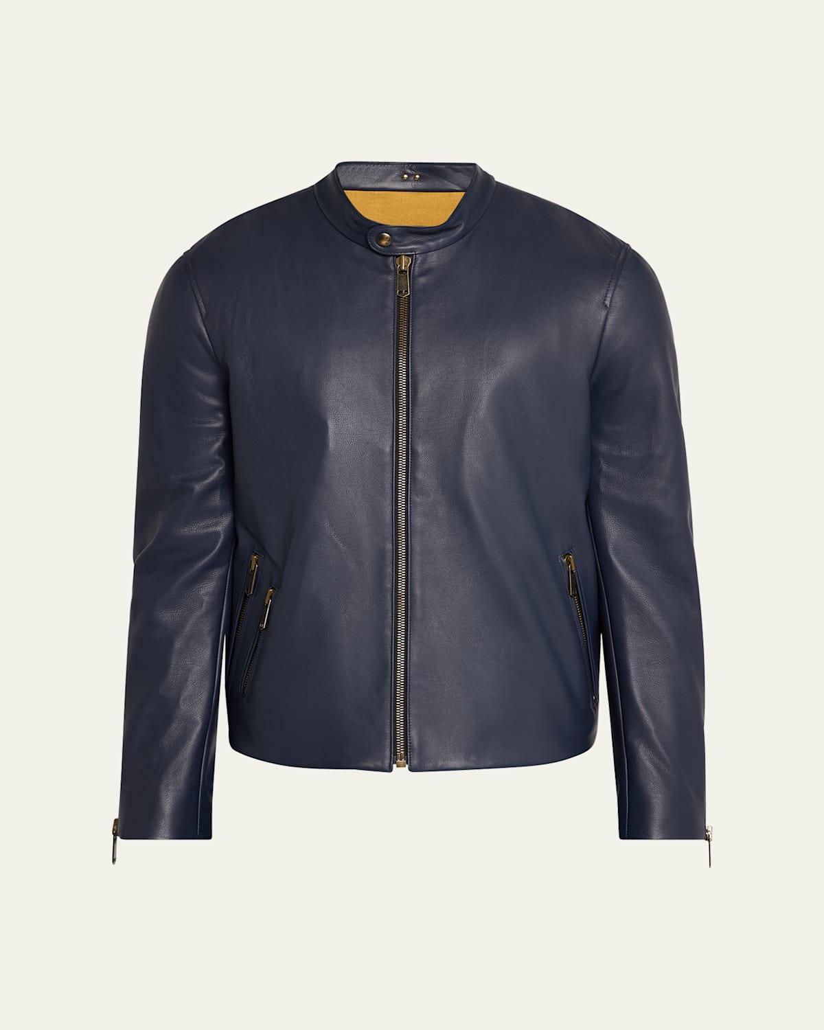 Mens Crest Cafe Leather Racer Jacket Product Image