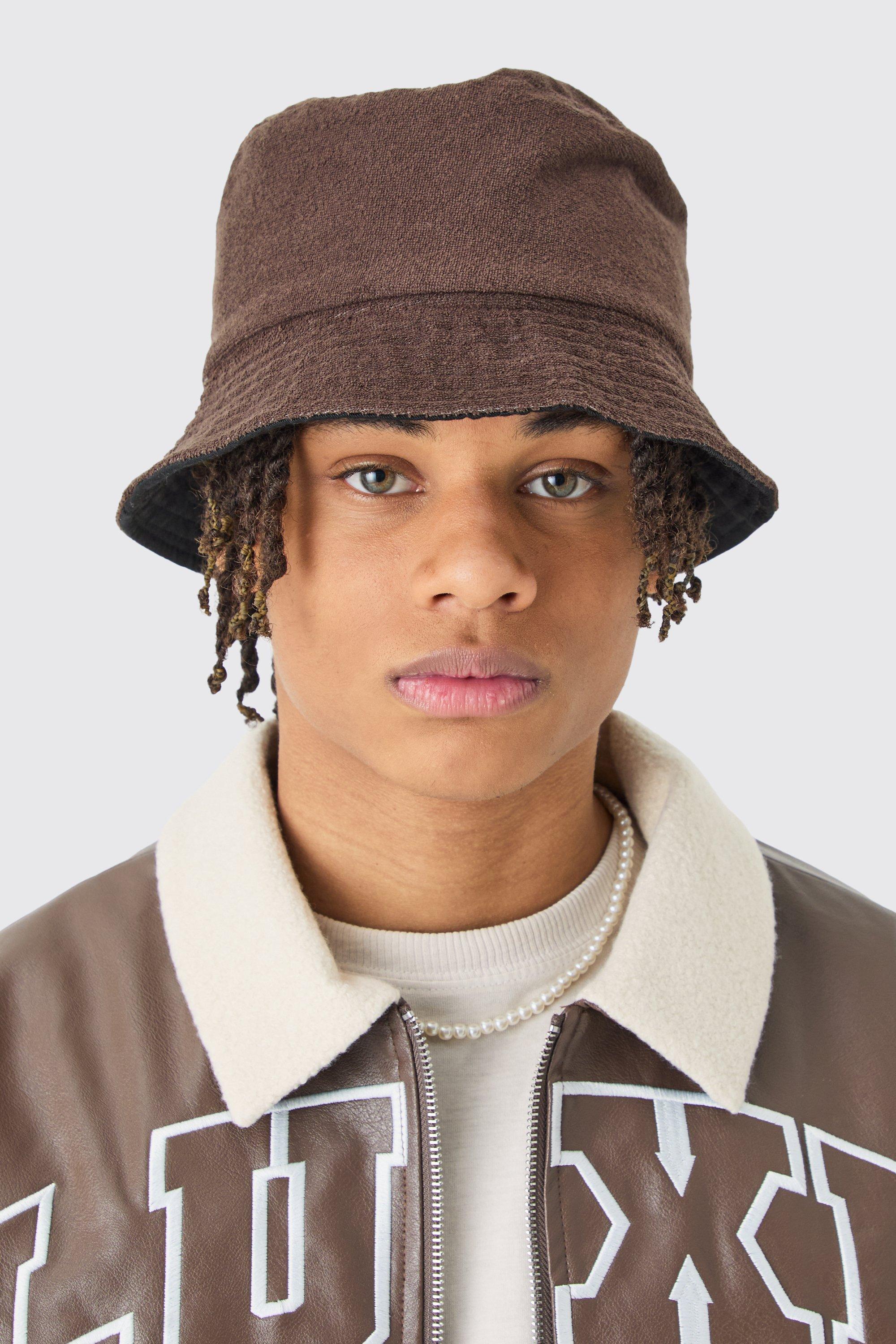 Towelling Bucket Hat In Chocolate | boohooMAN USA Product Image