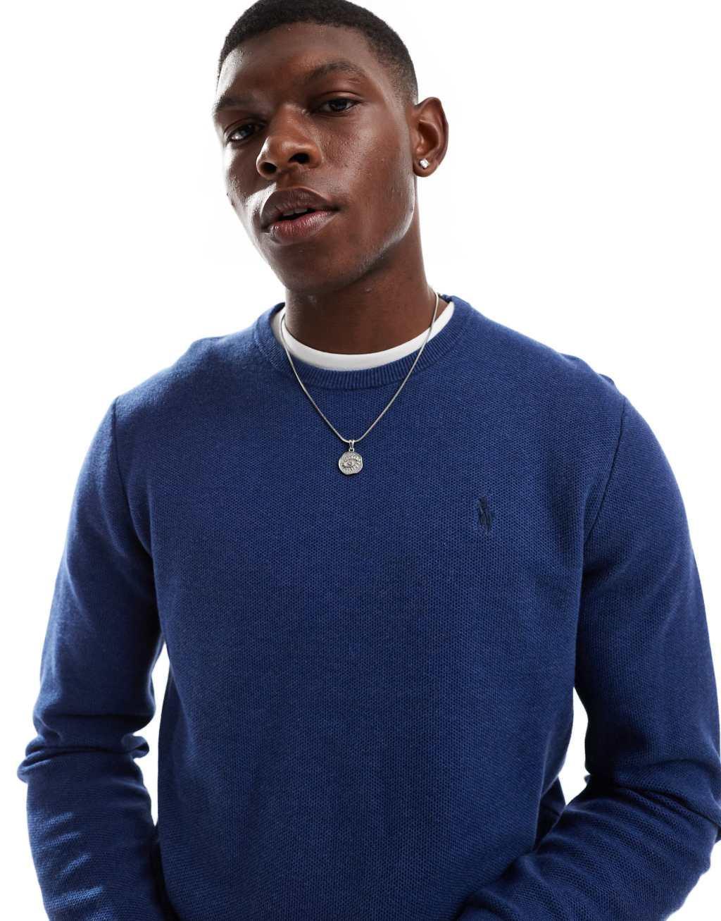 Polo Ralph Lauren icon logo cotton knit sweater in navy heather Product Image