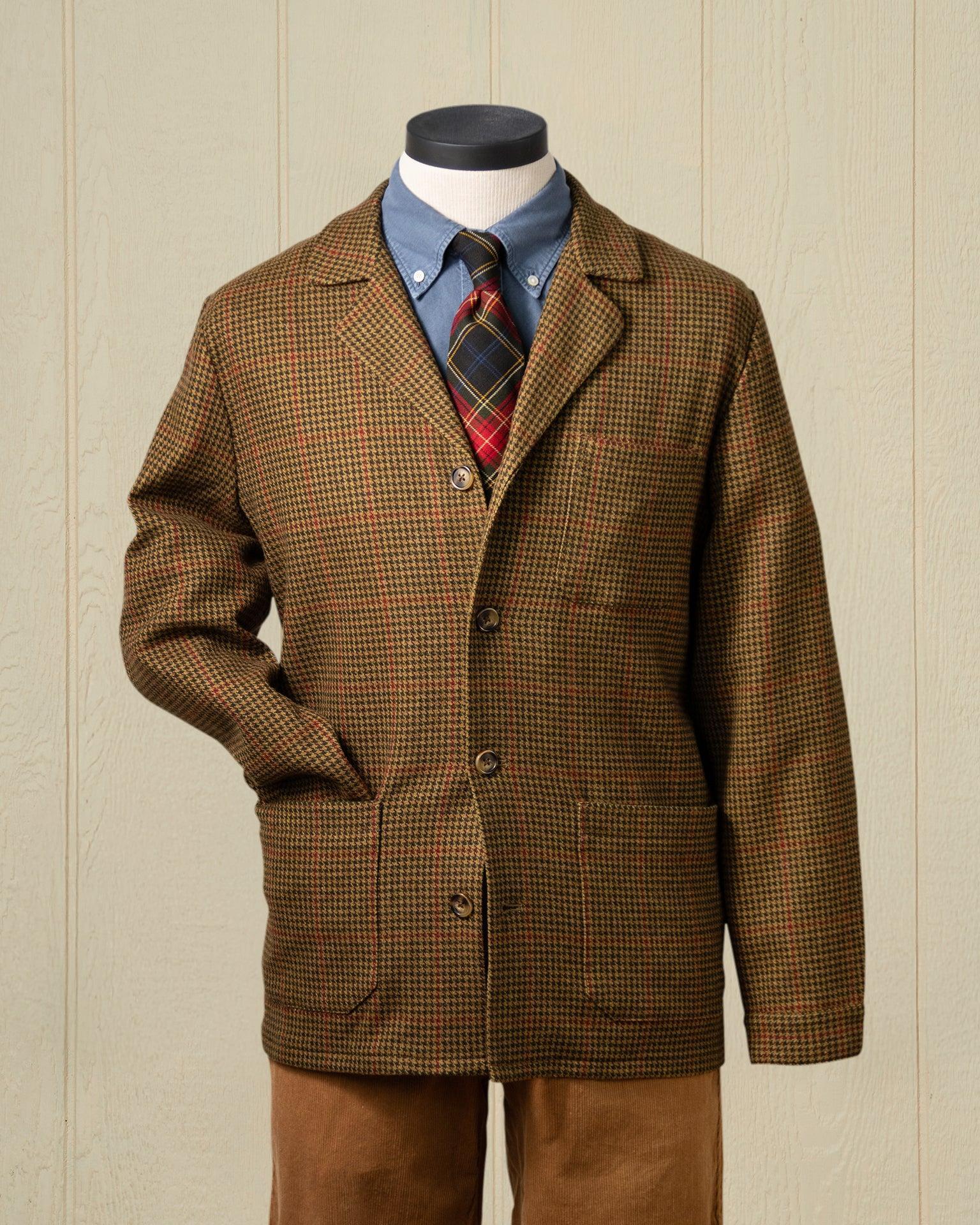 Wool/Cashmere Loafer Jacket in Olive Houndstooth Product Image