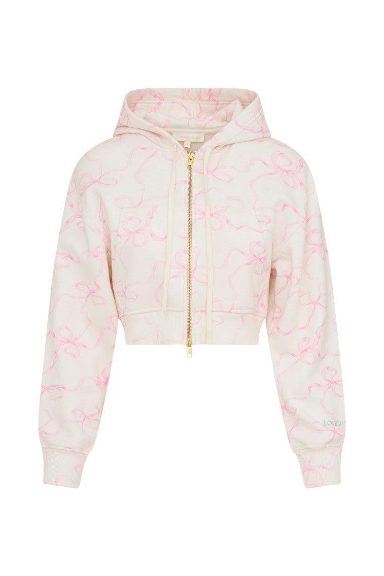 Pierra Cotton Cropped Bow Hoodie Product Image