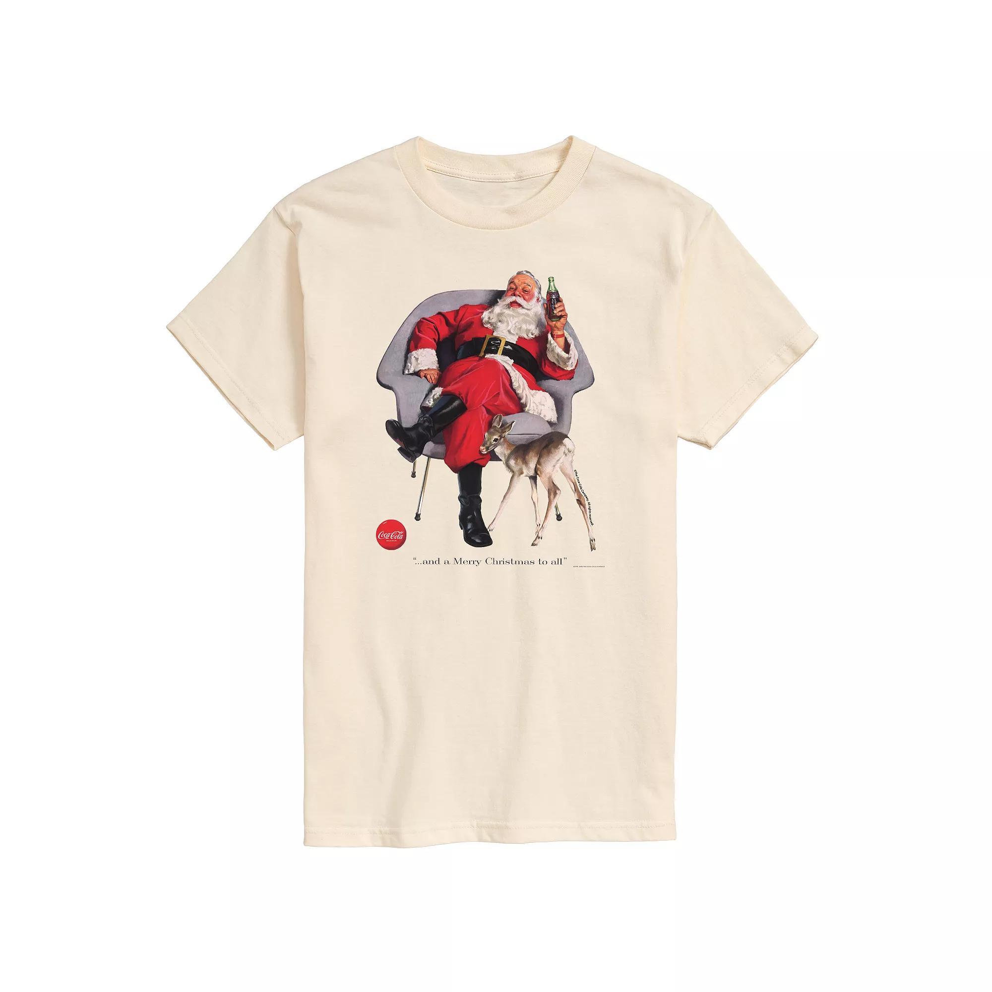 Men's CocaCola Sitting Santa With Deer Tee, Size: Medium, Beige Product Image