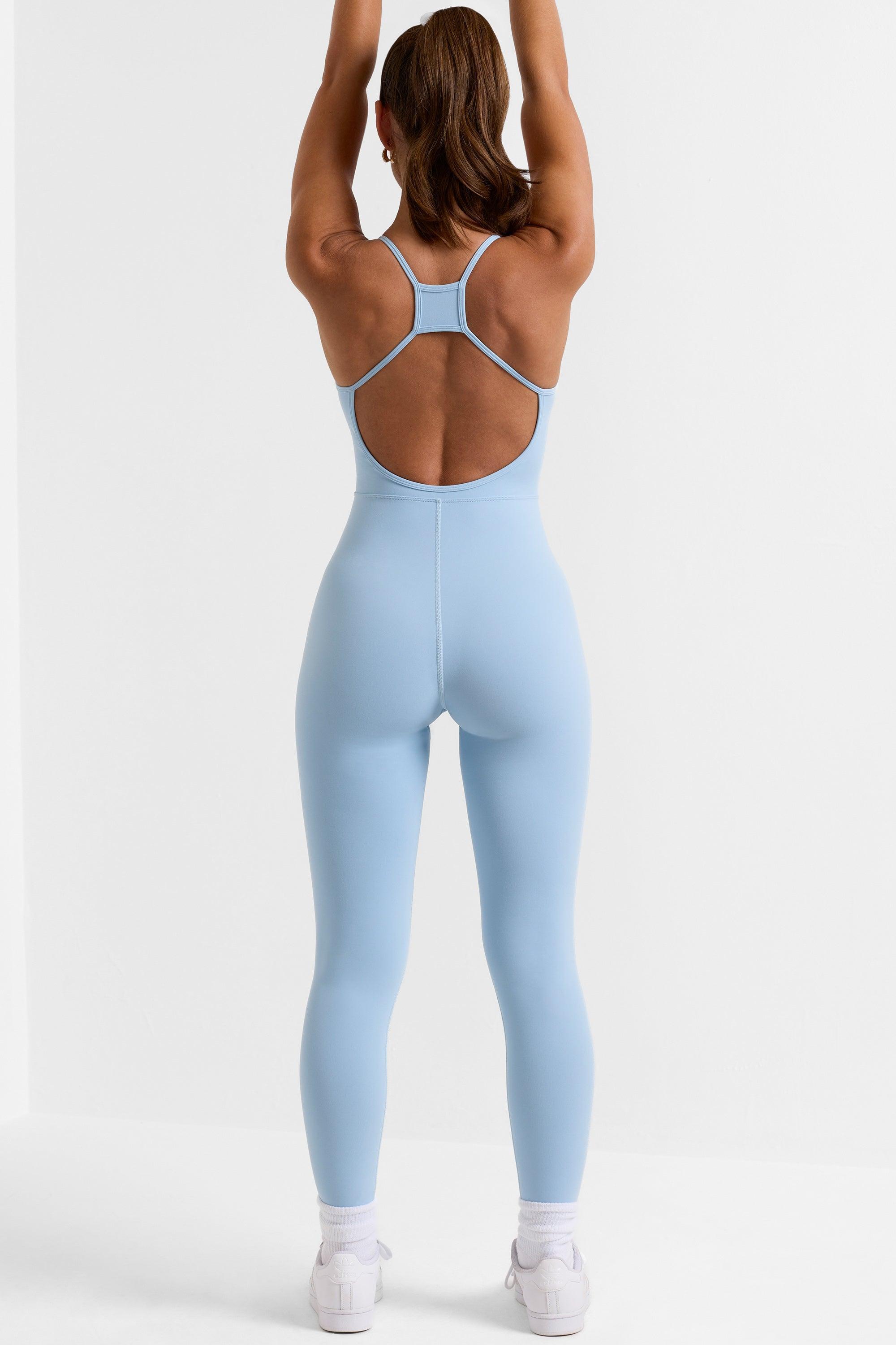 Open Back Full Length Unitard in Ice Blue Product Image