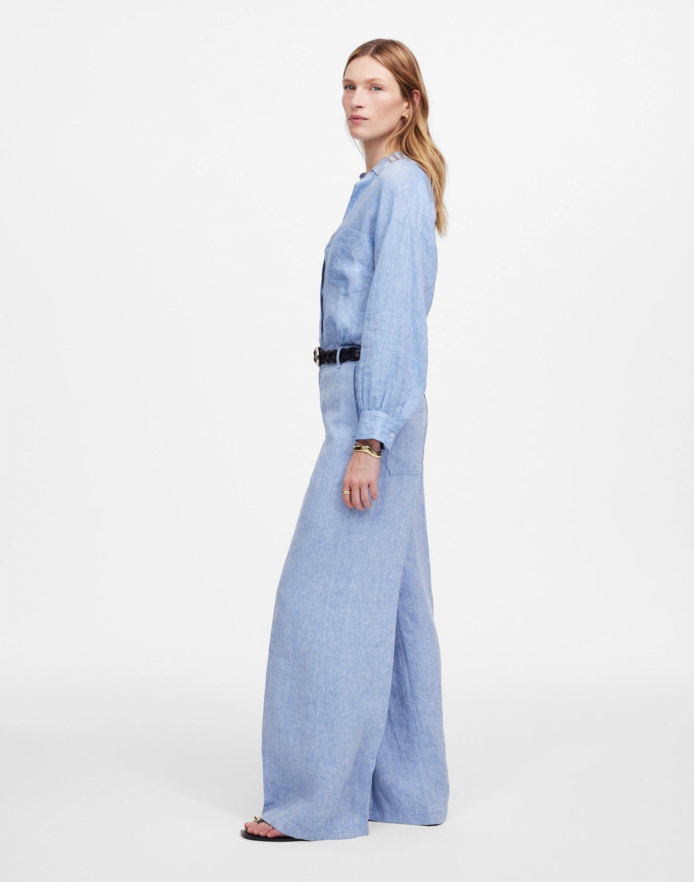The Zoe Relaxed Wide Pant in 100% Linen Product Image