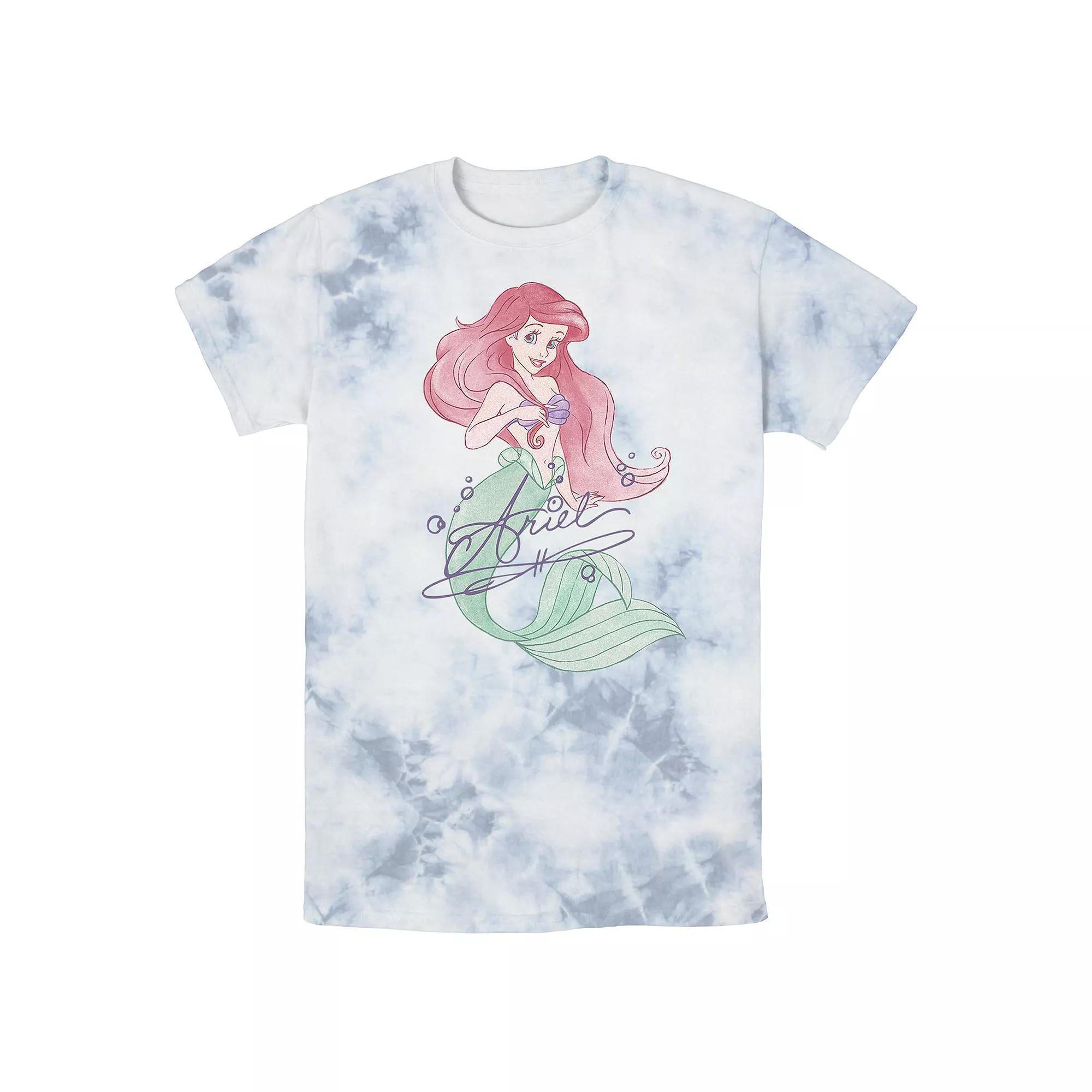 Men's Disney The Little Mermaid Ariel Signed Portrait Bomabrd Wash Tee, Boy's, Size: XL, White Blue Product Image