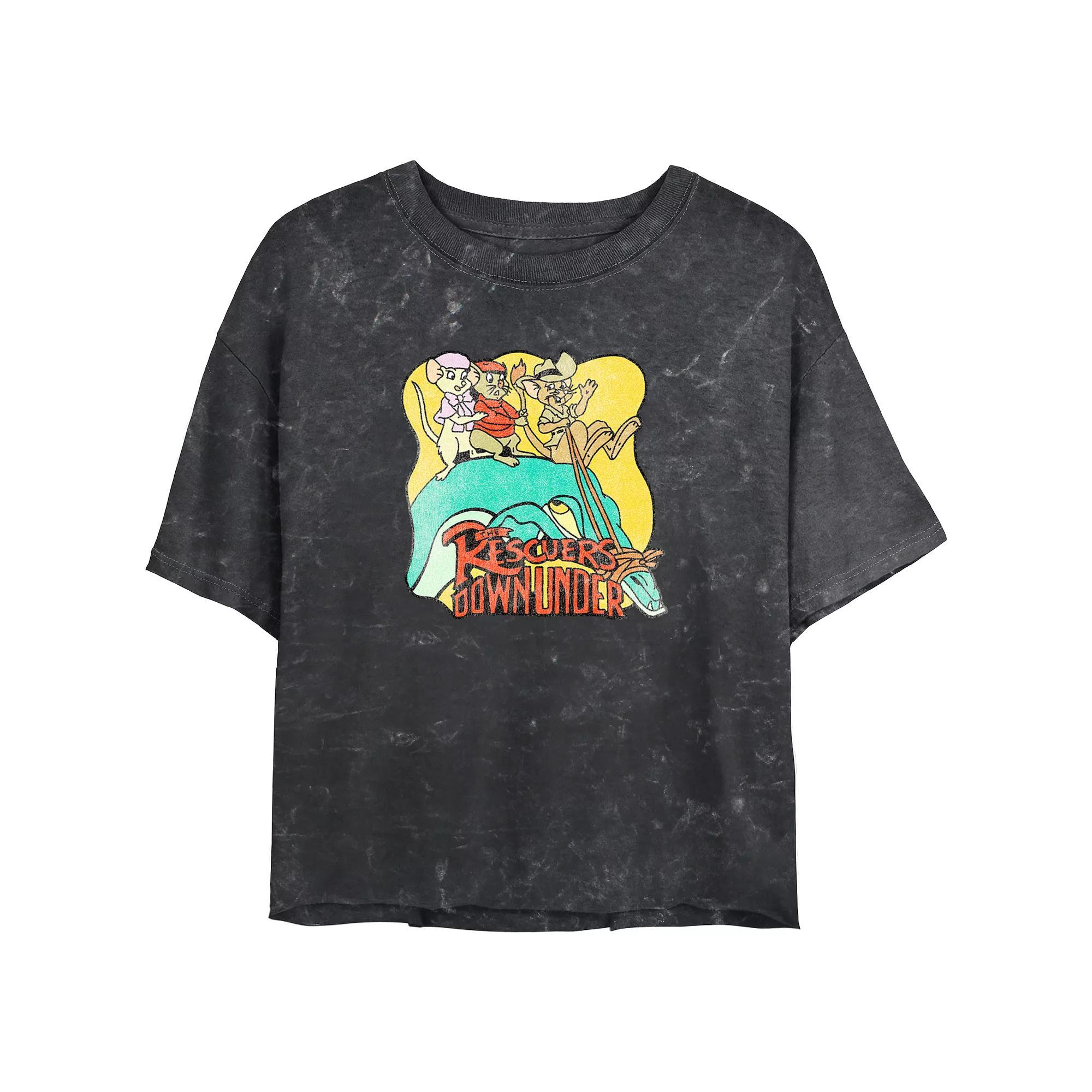 Disney's The Rescuers Down Under Wild Ride Juniors' Cropped Graphic Tee Top Mineral Wash Juniors' Graphic Tee, Women's, Size: Small, Black Product Image