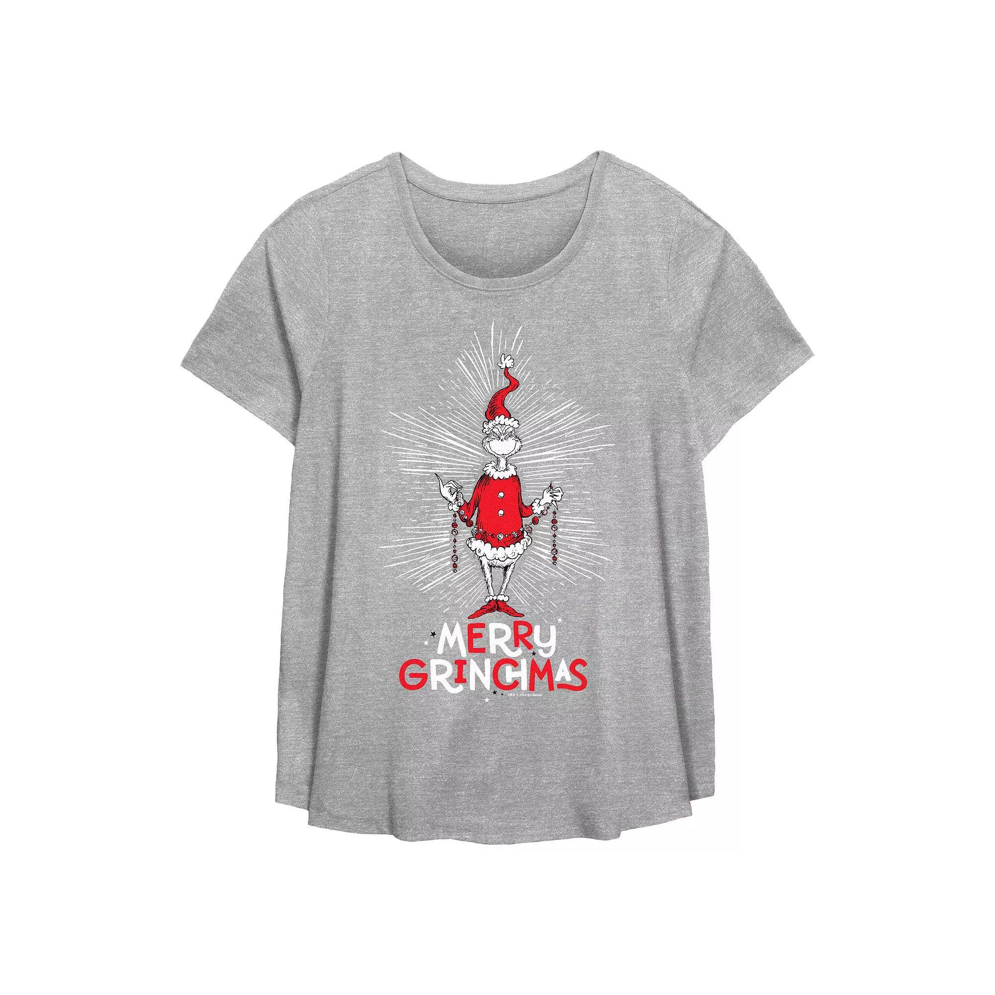 Plus Size Dr. Seuss Merry Grinchmas Flowy Graphic Tee, Women's, Size: 5XL, Grey Gray Product Image
