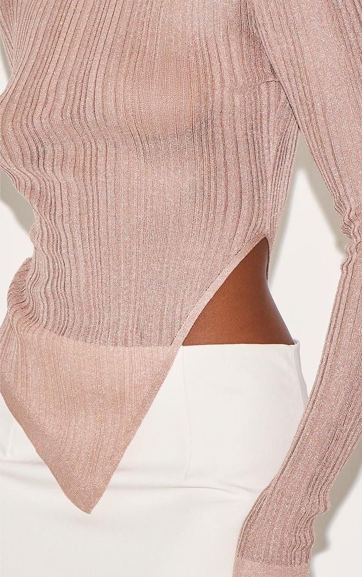 Mocha Sheer Knit Asymmetric Top Product Image