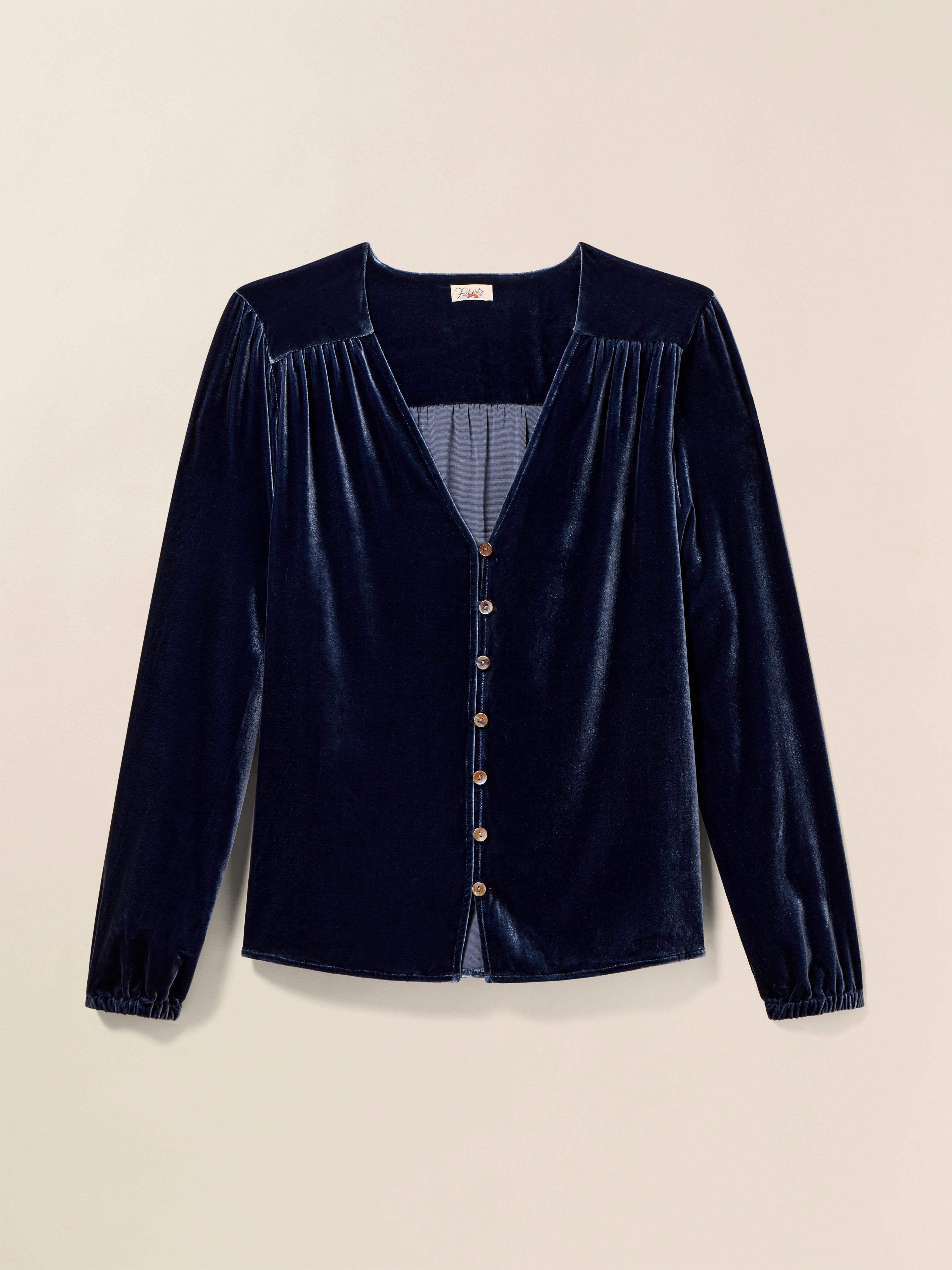 Stretch Silk Velvet Rowan Top - Navy Product Image