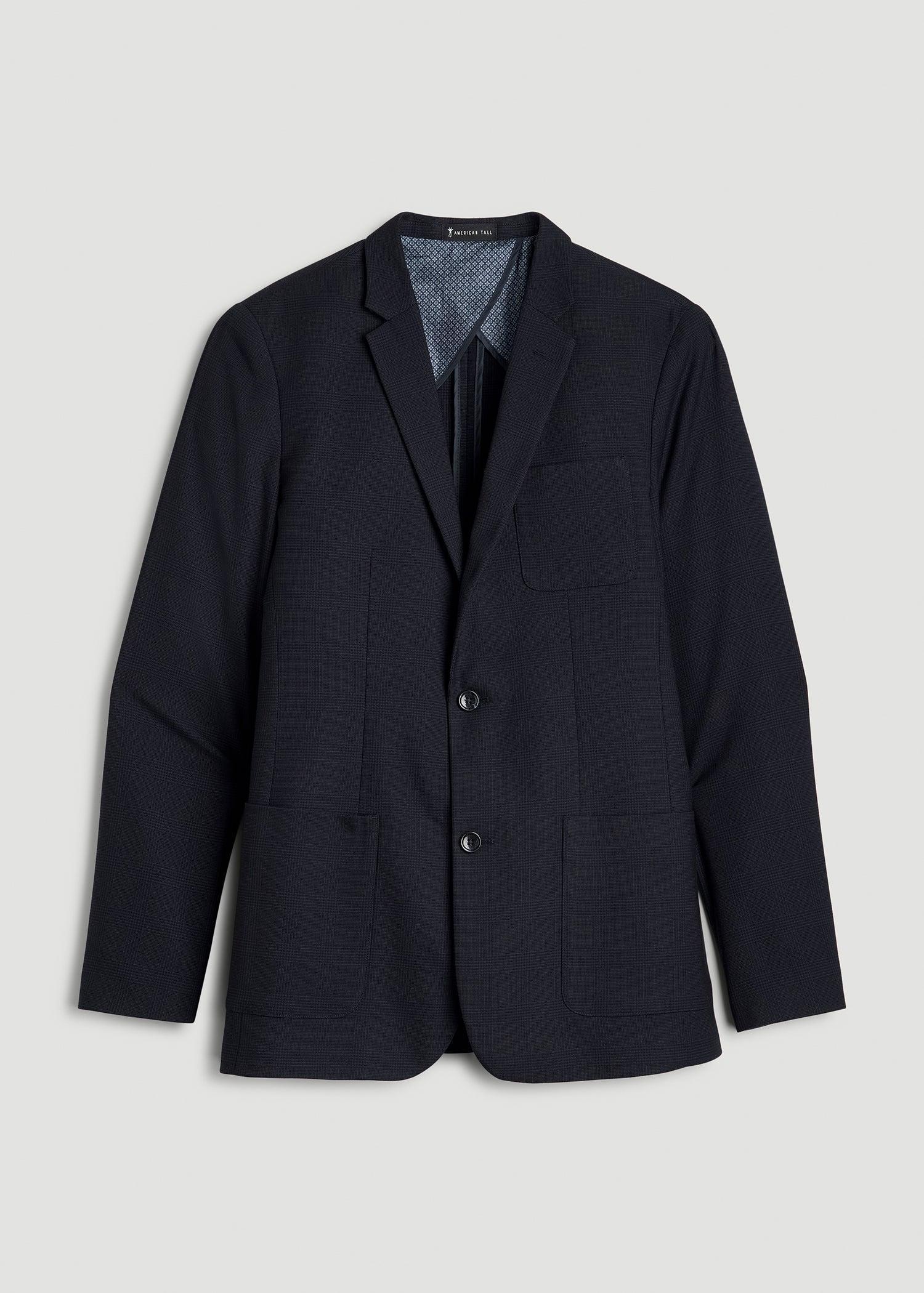 Core Blazer for Tall Men in Black and Blue Plaid Male Product Image