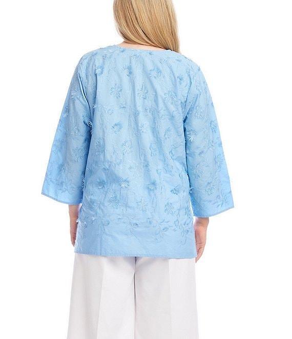 Karen Kane Plus Size Embroidered Split V-Neck 3/4 Sleeve Tunic Product Image