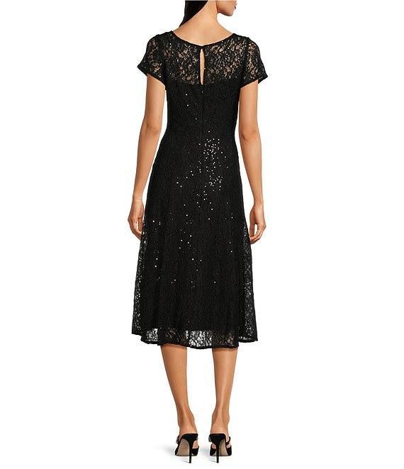 Ignite Evenings Petite Size Cap Sleeve Scoop Neck Sequin Lace A-Line Midi Dress Product Image