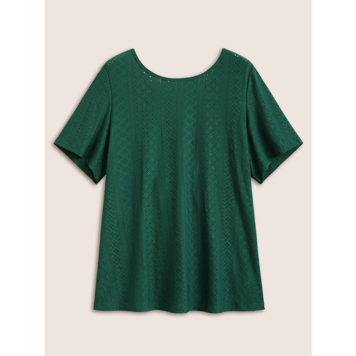 Plus Size Plain Textured Twist Back T-shirt DarkGreen Women Elegant Twist Round Neck Everyday T-shirts BloomChic 18-20/2X Product Image