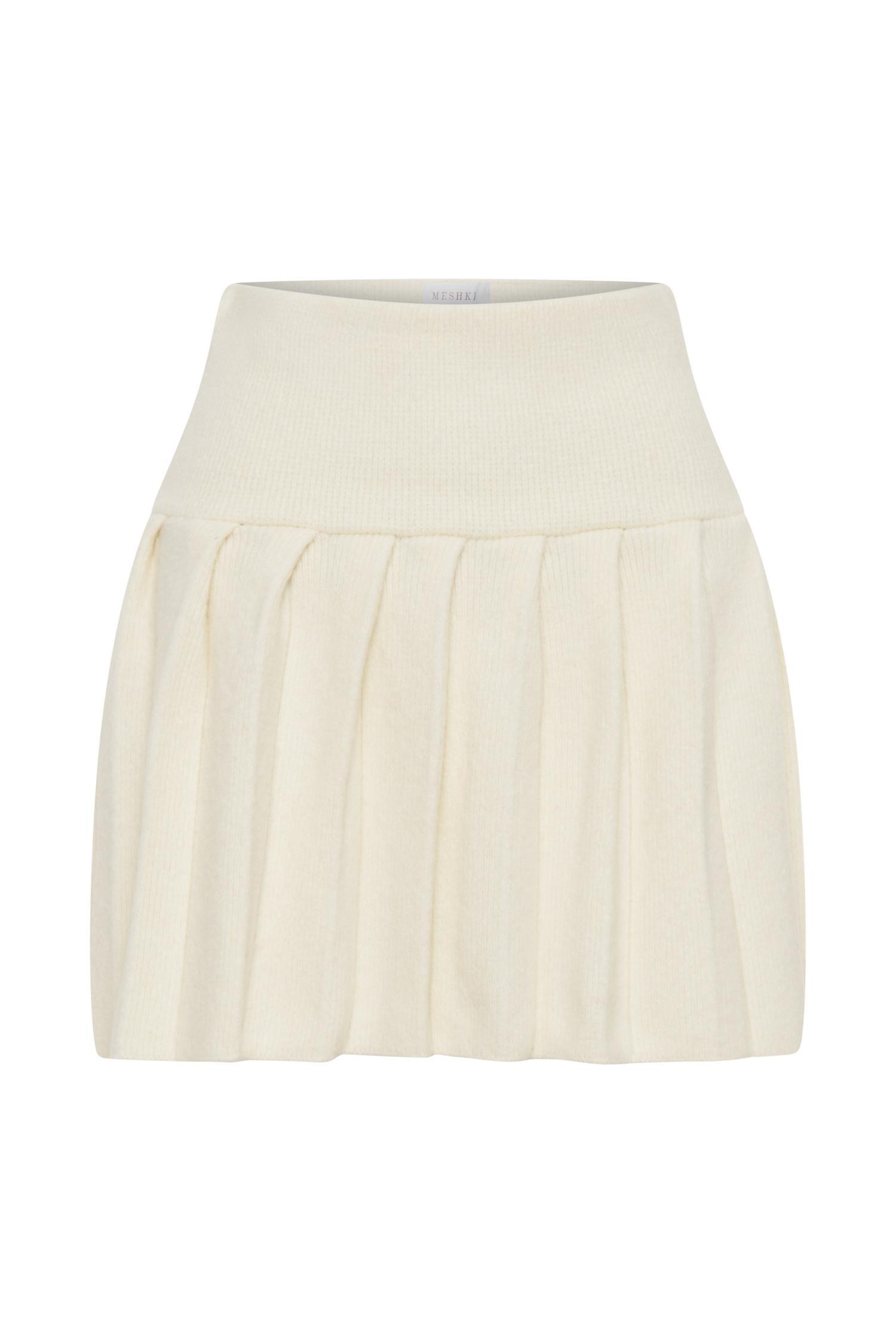 Dionne Pleated Knit Mini Skirt - Ivory Marle Product Image