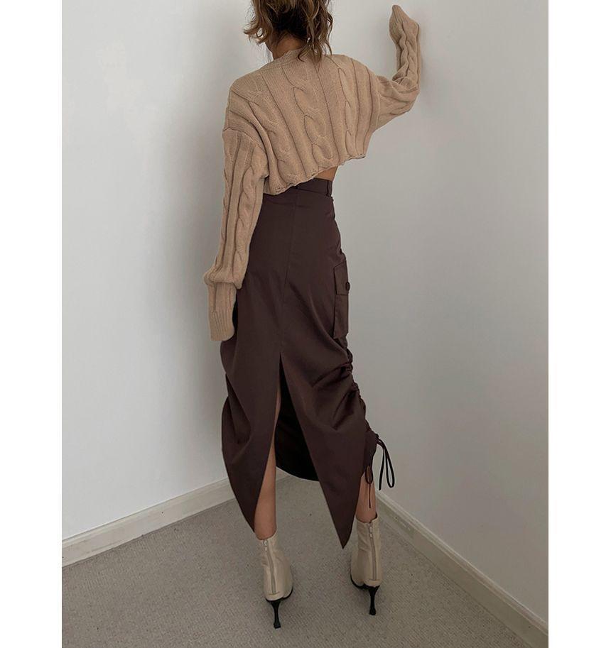 Outdoor High-Rise Drawstring-Side Cargo Midi Skirt Product Image