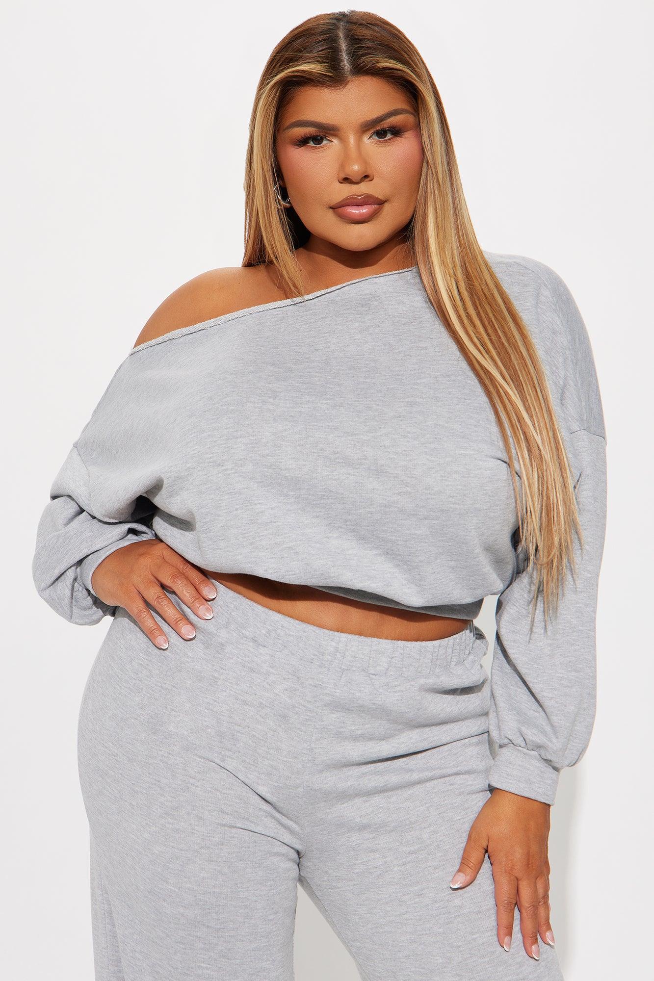 Robyn Off Shoulder Pant Set - Heather Grey Product Image