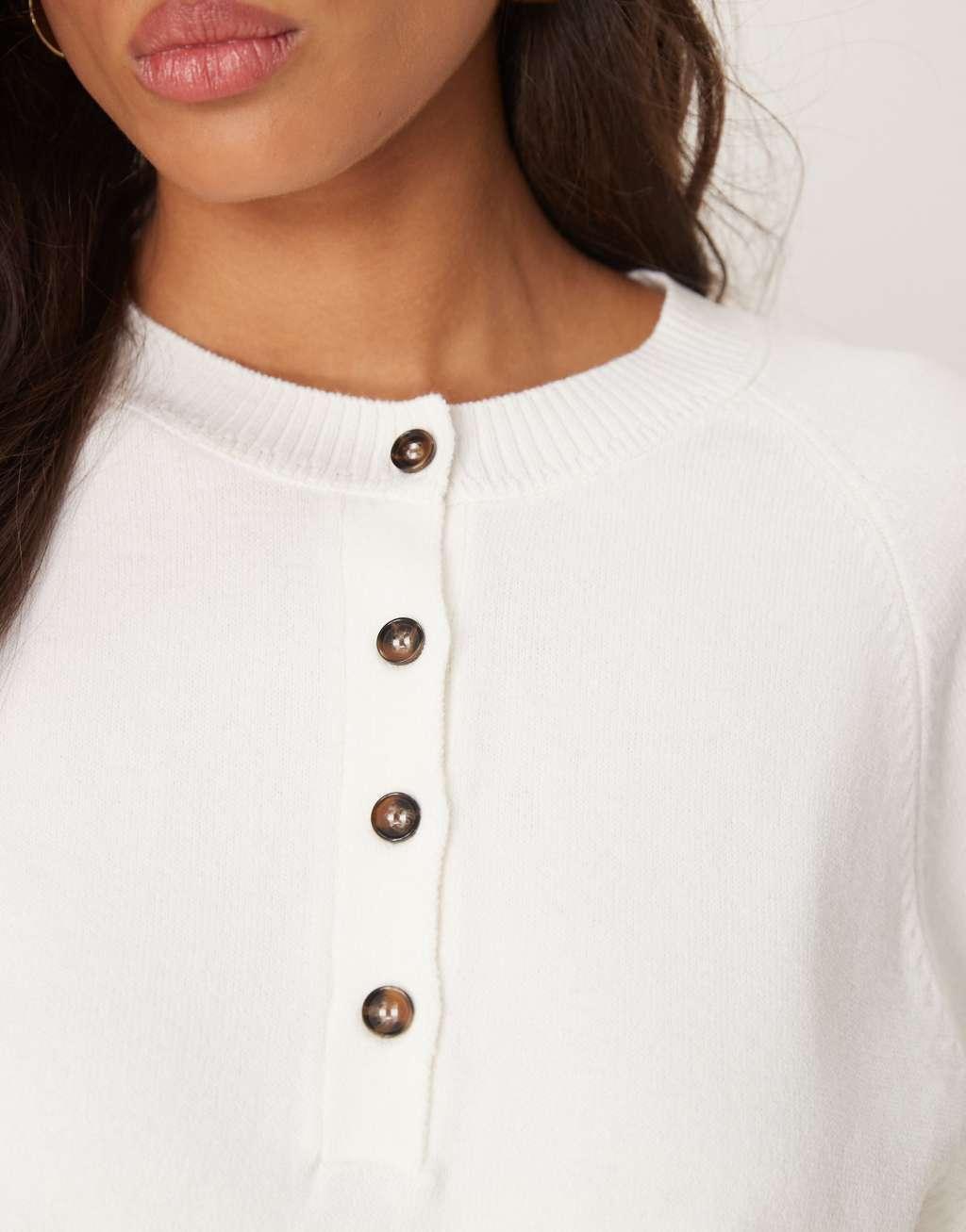 ASOS DESIGN structured henley sweater in cream Product Image