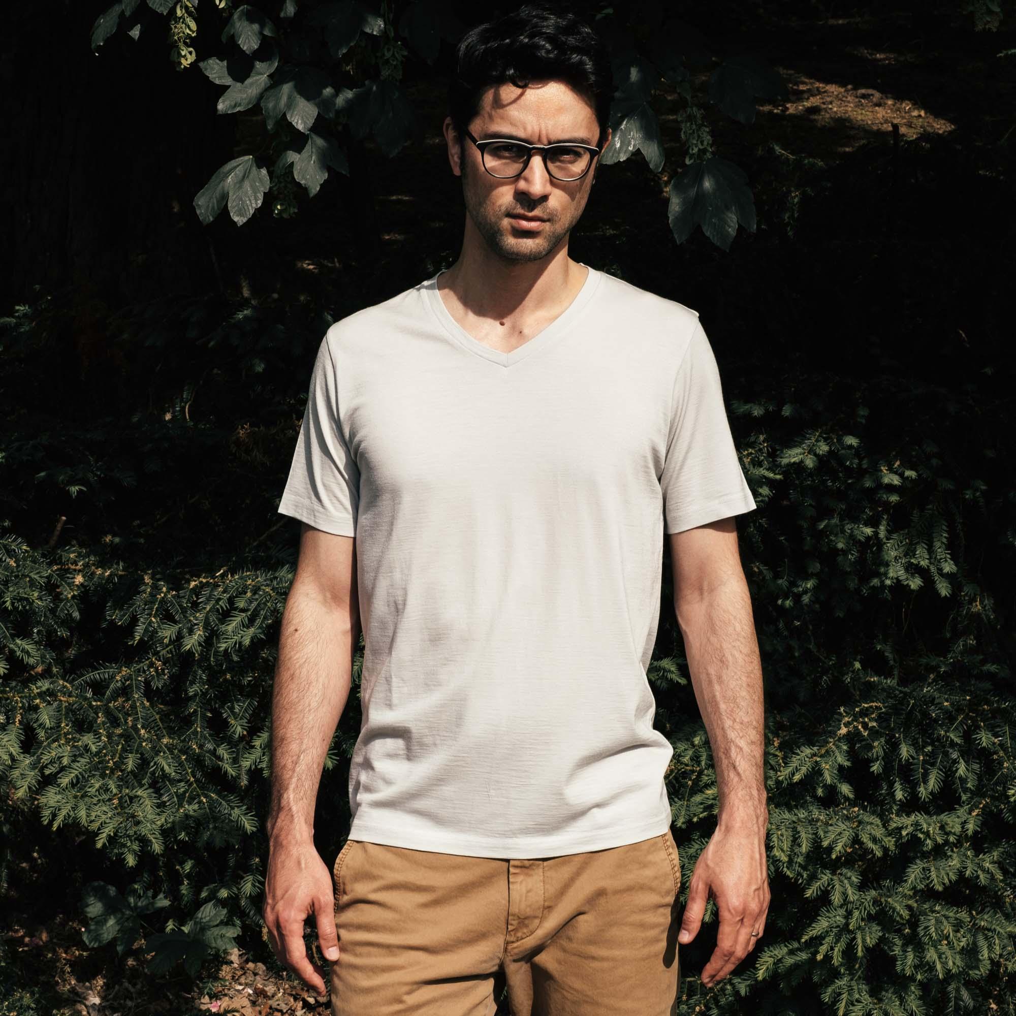 Merino Wool Deep V-Neck T-Shirt | Silver Birch Product Image