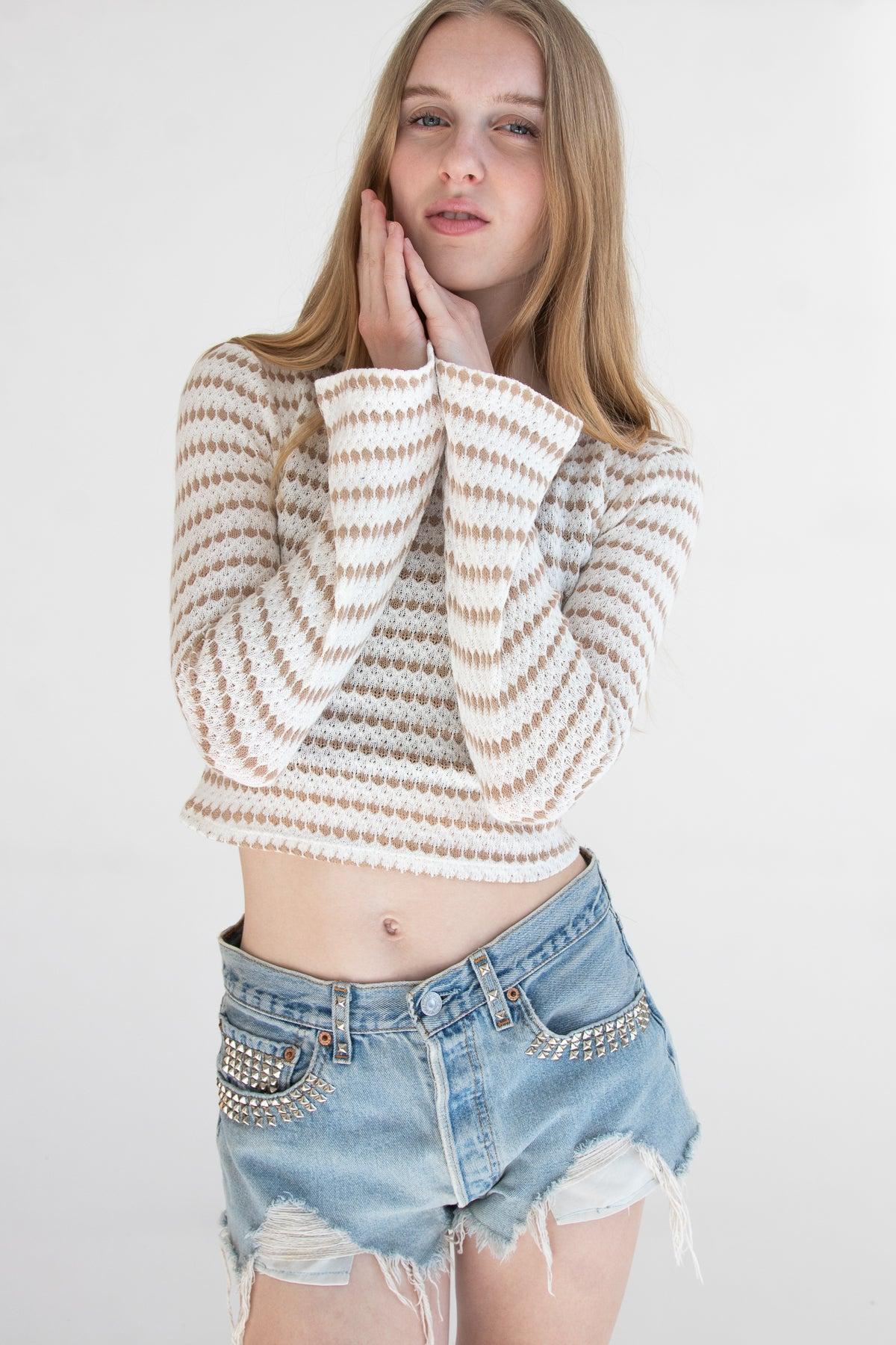 Bell Sleeve Striped Knit Top Product Image