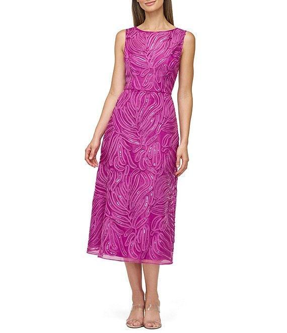 JS Collections Capri V-Back Sleeve Sequin Embroidered Soutache Fit & Flare Midi Dress Product Image