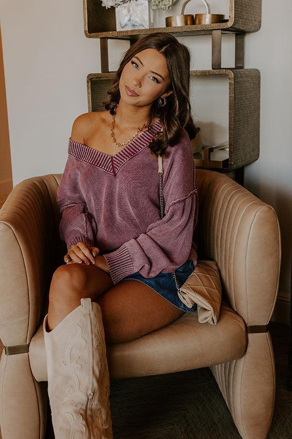 Cozy Mindset Vintage Wash Knit Sweater in Wine Product Image