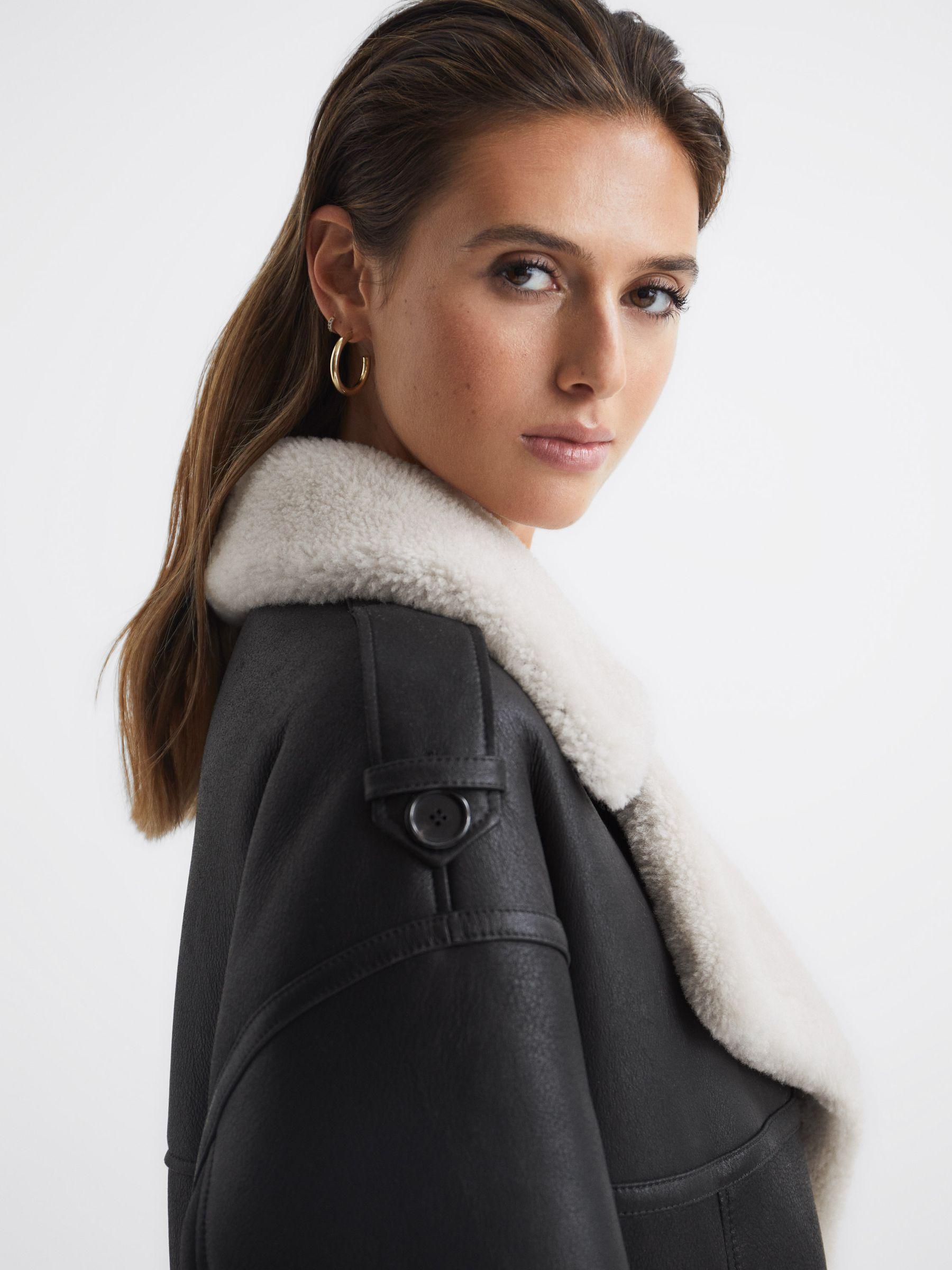 Shearling Trench Coat in Black Product Image