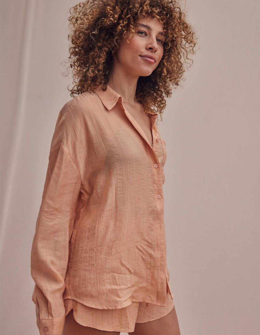 WEST OF MELROSE Textured Button Up Womens Shirt - PEACH Product Image