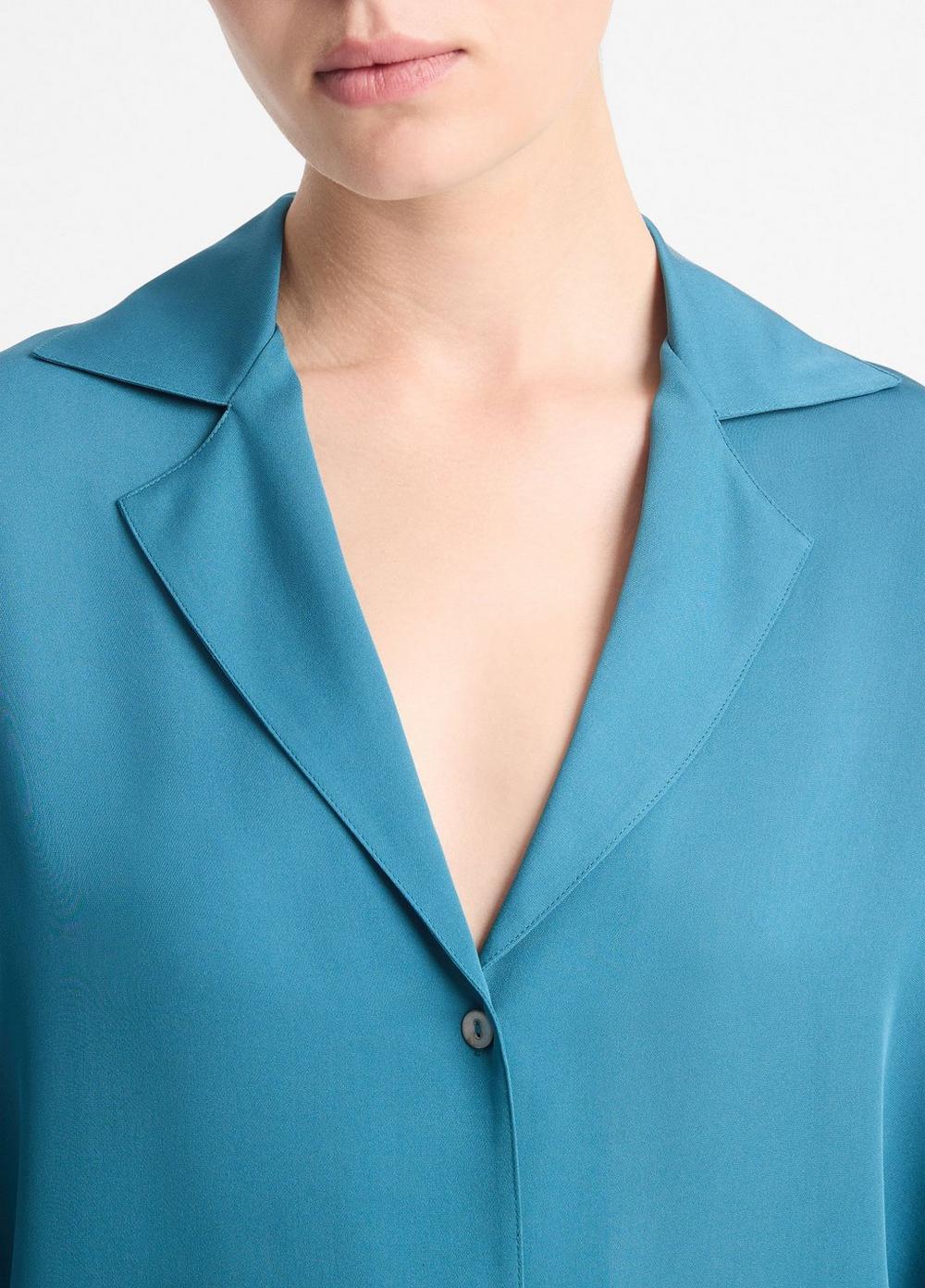 Silk Lapel-Collar Dolman-Sleeve Blouse Product Image