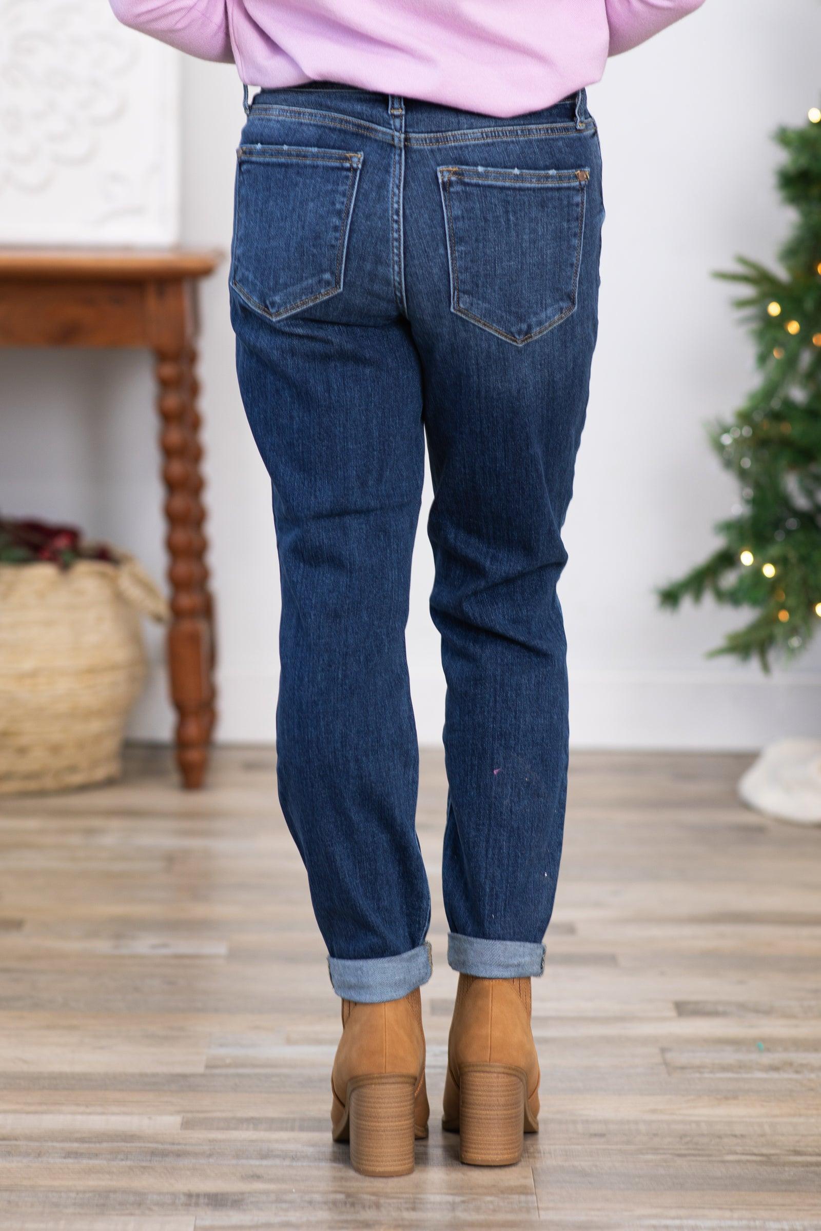 Judy Blue Mid Rise Cuffed Boyfriend Fit Jeans Product Image